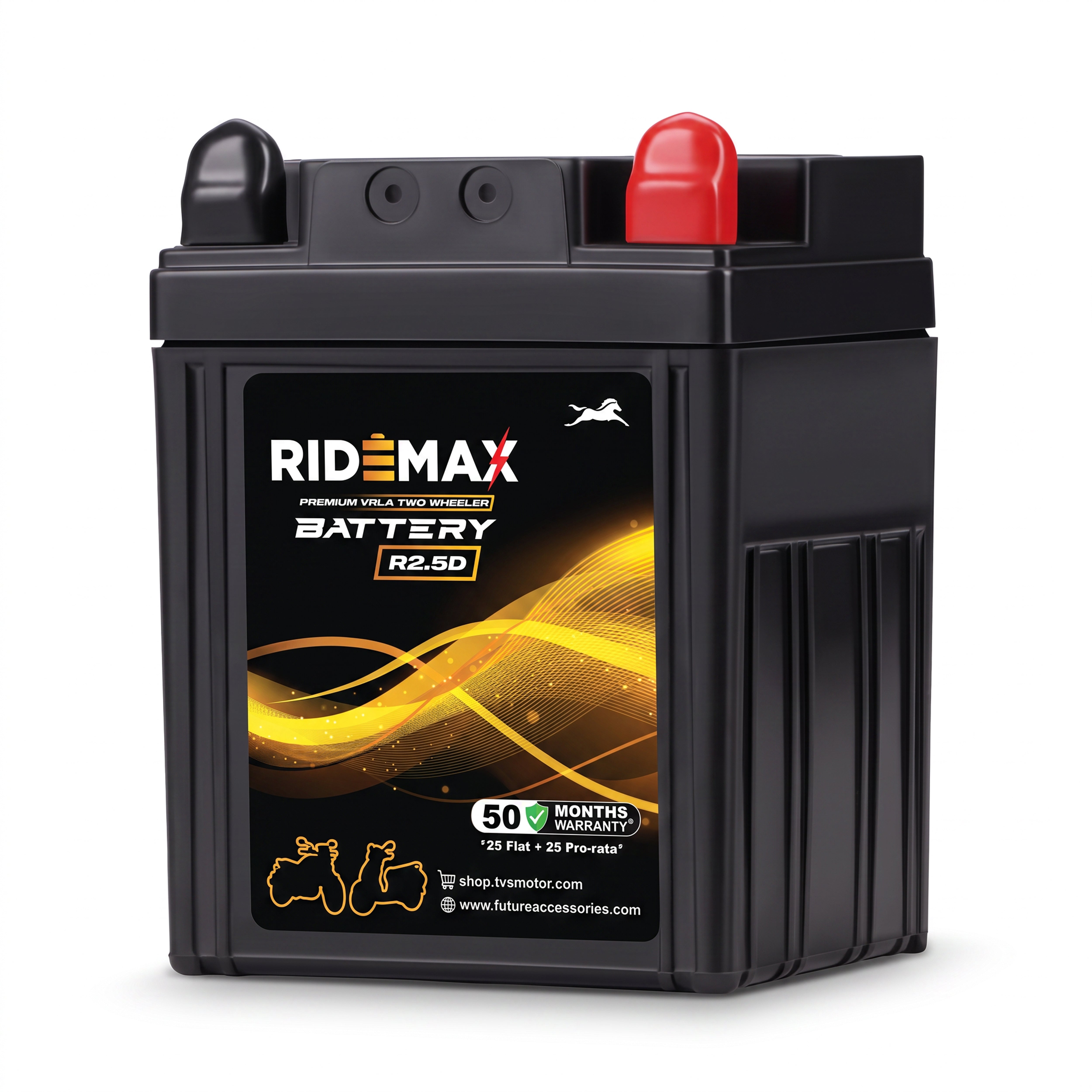 RideMax Premium VRLA 12 Volt Two Wheeler Battery R2.5D